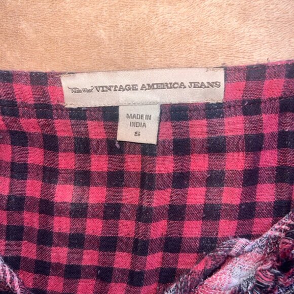 Nine West Women Small Red Black Plaid‎ Ruffle Long Sleeve Pull Over Top (T) - Picture 6 of 8